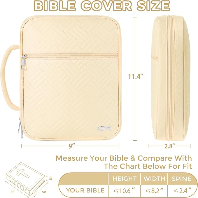 XKDOUS Bible Cover Case for Women, Large Bible Cover with Durable Handle, Washable Quilted Bible Case, Bible Study Supplies & Christian Gifts for Mom, Women, Men (Light Yellow)