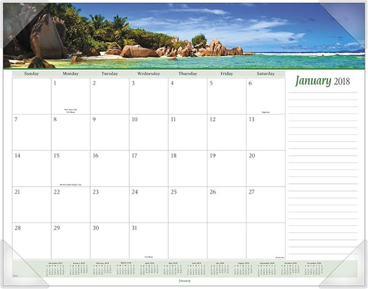 AT-A-GLANCE Monthly Desk Pad Calendar, January 2018 - December 2018, 22" x 17", Panoramic, Seascape (89803)