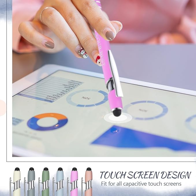 Zonon 12 Pcs Inspirational Pens Gift Set Funny Ballpoint Pen with Stylus Tip Motivational Graduation Gifts Bulk for Teacher Coworkers Nurse School Office Supplies(Morandi,Boss Lady)