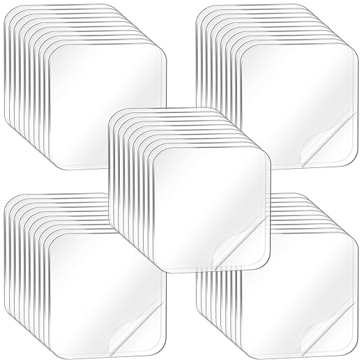 Clear Double Sided Adhesive Pads, 50pcs Waterproof Adhesive Sticker, Double Sided Squares Sticky Patch, Transparent Walls Hanging Nano Gel Tape Heavy Duty 2.36 * 2.36in for Home Office Fixing