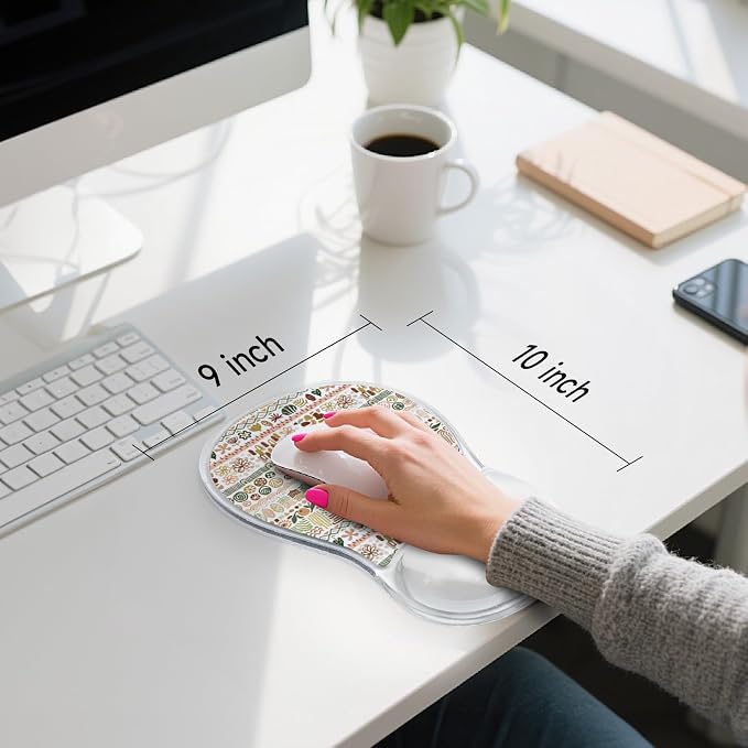 AUPET Ergonomic Mouse Pad with Gel Wrist Support – Non-Slip Mouse Mat with Comfortable Memory Gel Cushion – Relieves Wrist Pain – Designer Pattern for Home Office & Gaming (Geo-Floral Stripe)