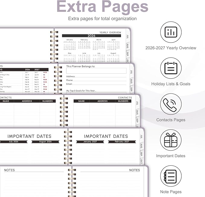 Planner 2026-2027, Weekly and Monthly Academic Year Calendar Planner, July 2026 - June 2027, Daily Agenda Book for Office School Supplies, A5(6.3'' x 8.5'')
