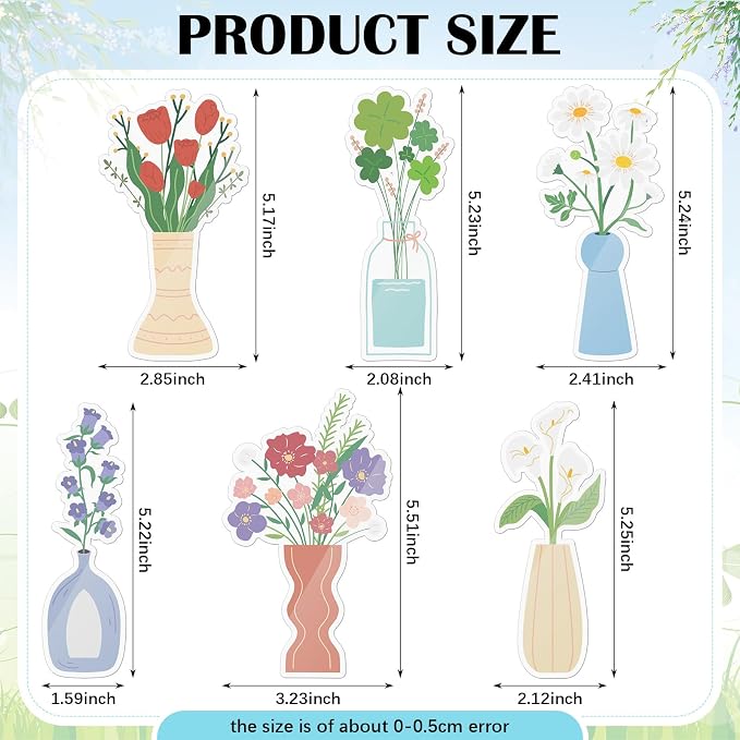 Honoson 6 Pcs Flower Vase Bookmarks Tea Garden Coquette Design Bookmarks Cute Hand Embroidered Gift for Women Mom Mother's Day Book Reading Lovers Gift