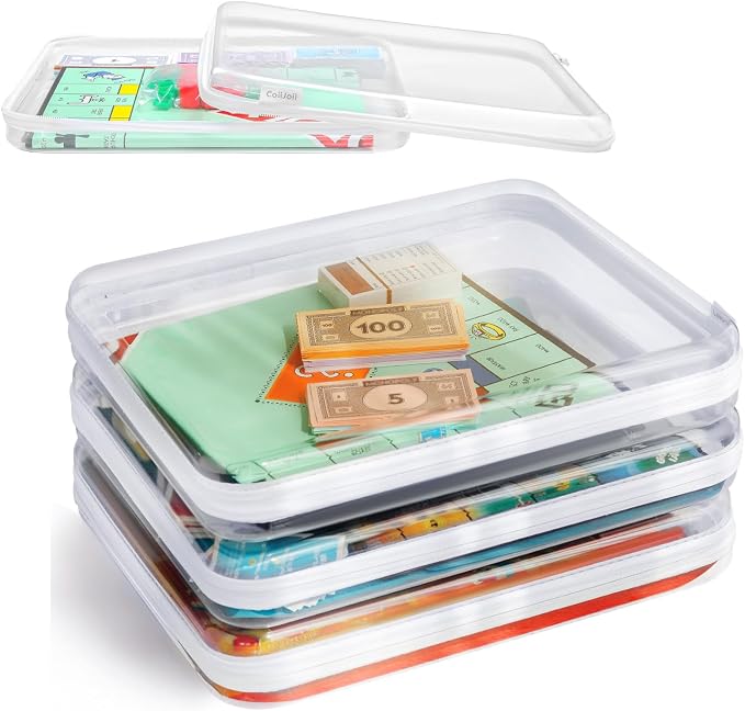CoiiJoii Board Game Storage,Extra Large Clear Hard Shell Case with Zipper, 3 Packs Board Game Organizer and Storage for Games Puzzle Magazine A4 Paper Craft Hobby Art Supplies