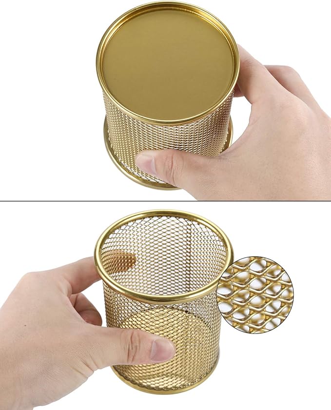 EasyPAG Pencil Holder for Desk, 2 Pack Metal Pen Organizer, Mesh Pencil Cup Organizer for Home, Office, Classroom, School,Gold