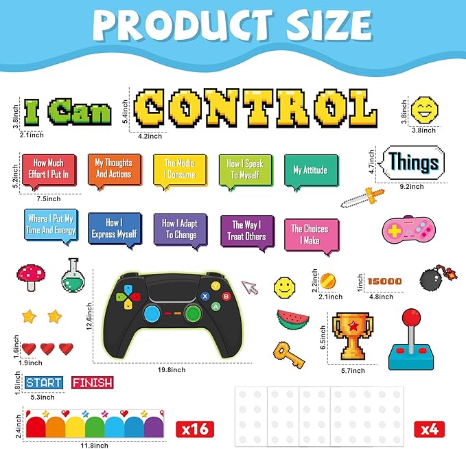 Things I Can Control Bulletin Board Set Video Game Classroom Bulletin Board Decorations Mental Health Growth Mindset Cutouts for Back to School Classroom Students Teachers Chalkboard Wall Decor
