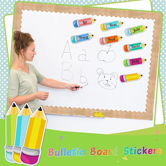 48 Pieces Colorful Pencils Cutouts Pencil Name Tags Paper Pencils for Bulletin Board Locker Decor Teacher Student Name Labels for Back to School Classroom Décor
