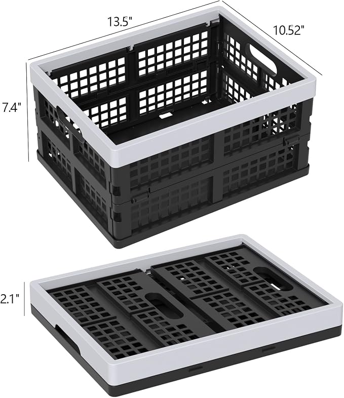 15L Plastic Collapsible Storage Crates, Folding Crates Storage Basket, Pack of 4, Black