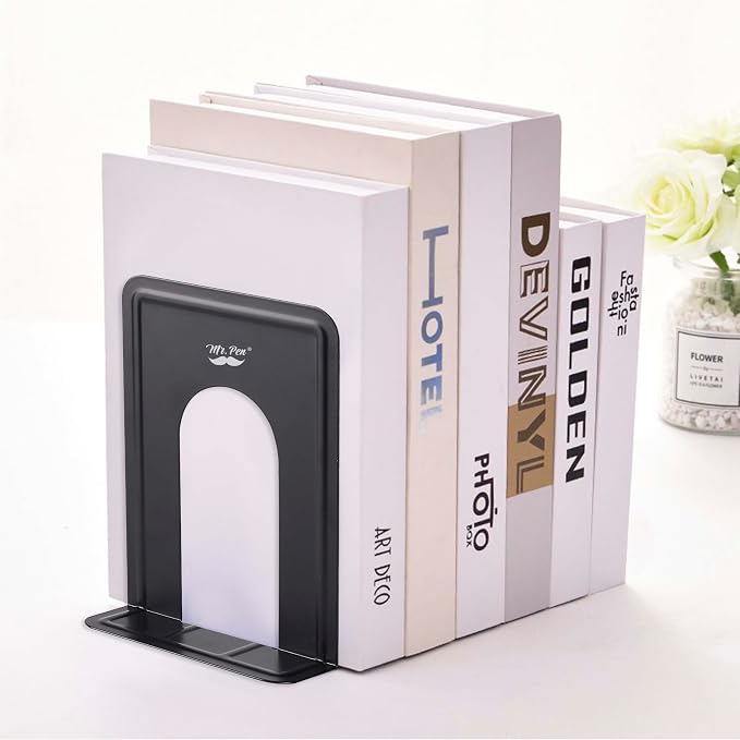 Mr. Pen- Book Ends, Black, 6 Pack, Heavy Duty Metal Bookends for Shelves, Book Holders for Shelves, Metal Bookends