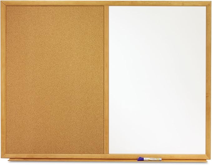 Quartet Combination Whiteboard & Corkboard, 3' x 2' Combo White Board & Cork Board, Oak Finish Frame (S553)