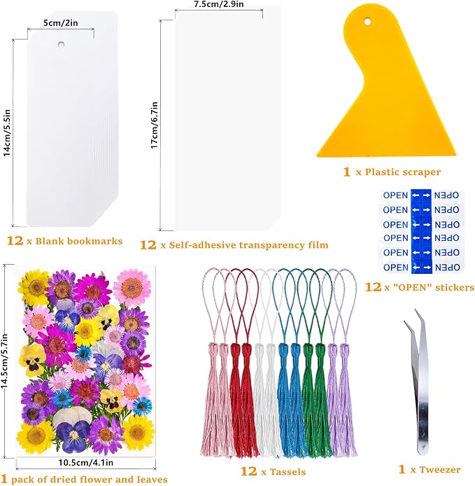 Cardstock Blank Bookmarks Set, 12 Pcs DIY White Craft Bookmarks for Pressed Flowers, Dried Floral Book Mark Making Kit, Book Marks for Dried Floral, Gifts for Book Lovers (Classic Style)