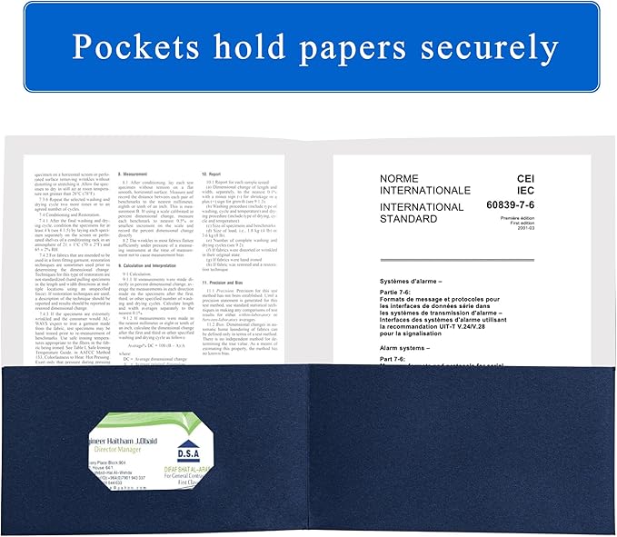 Zzrywuty 25 Packs Paper Blue Folders with Pockets for Students,Businessmen and Office Workers,Letter Size,Two Pocket Folders with Card Slot for Office,Business,School Supplies
