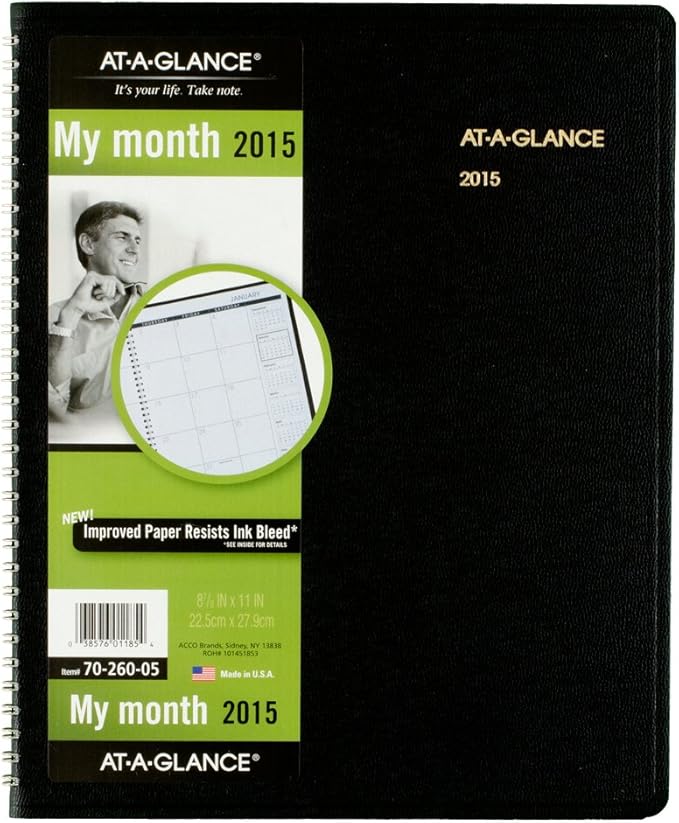 At-A-Glance 8.88 x 11 Inches Wirebound Monthly Planner for 2015, Black (7026005)