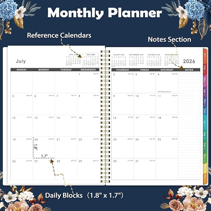 2026-2027 Monthly Planner - 9'' x 11'', Monthly Planner/Calendar 2026-2027, from JUL.2026 - Dec. 2027, 18 Month Calendar with Tabs, Premium Paper, Twin-wire Binding, Inner Pocket, Note Pages
