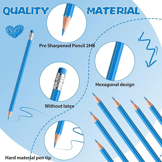 36 PCS Light Blue Pencils with Eraser, Pre-Sharpened HB Pencils for Writing & Drawing, School Supplies for Kids Homework, Tests, Art Crafts & Teacher Grading(Lightblue)