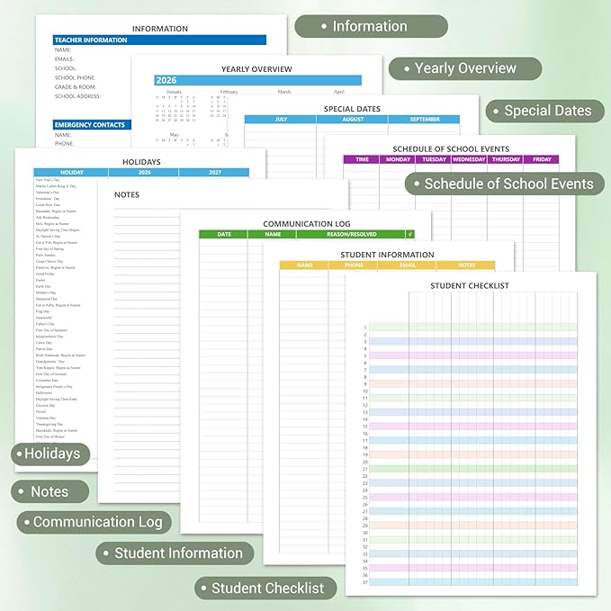 Teacher Planner 2026-2027, Jul 2026-Jun 2027 Academic Year, 8.5" x 11" Lesson Planner Book for Teachers Calendar, Spiral Bound Planners, Colorful Monthly Tabs, Hardcover, Corner Protectors - Green