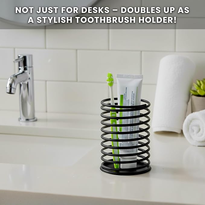 Wire Pencil Holder for Desk | Spring Shaped Pen Cup Holder & Pencil Cup Organizerfor Desk | Multipurpose Cute Pen Holders & Countertop Toothbrush Holders | Unique Stationary Organizer for Desks