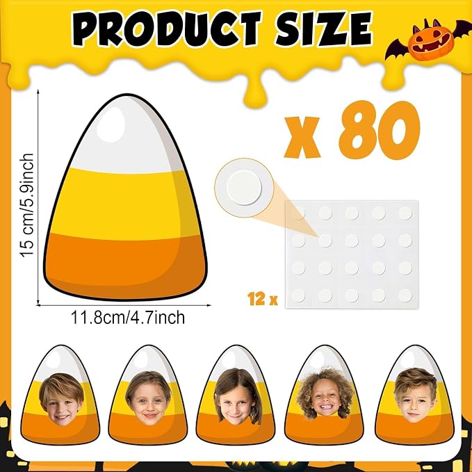 gisgfim 80Pcs Halloween Candy Corn Cutouts Halloween Party Decorations Bulletin Board Candy Corn Paper Cut-Outs Classroom Decor for Boy Girl DIY Craft Photo Wall Kindergarten Preschool Favor Supply