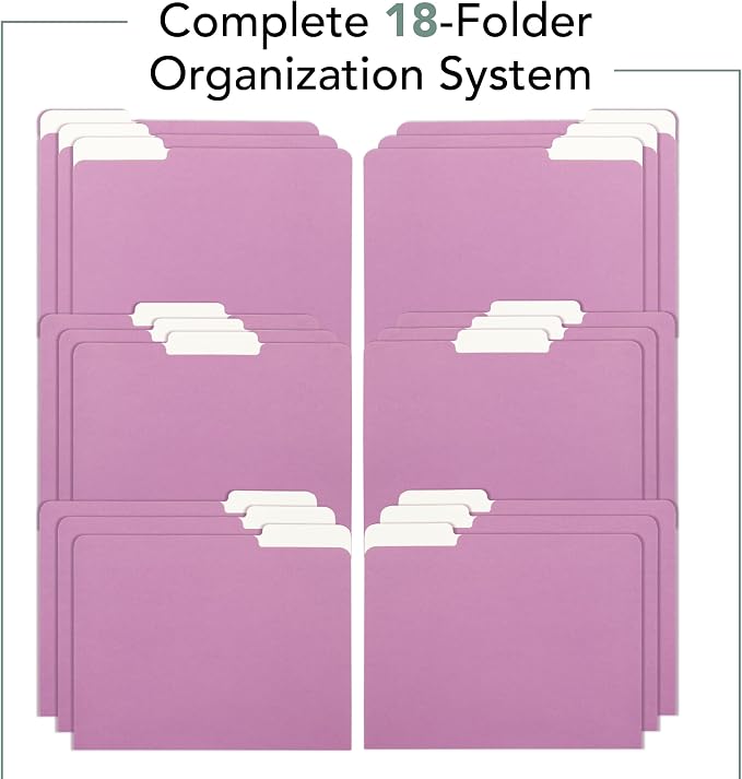 Mr. Pen- File Folders with Tabs, 1/3 Cut Tab, 18 Pack, Letter Size, Orchid Haze, File Folders Designed for Office and Classroom Use