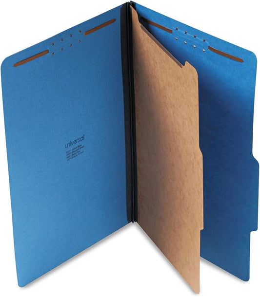 Universal 10211 Pressboard Classification Folders, Legal, Four-Section, Cobalt Blue, 10/Box