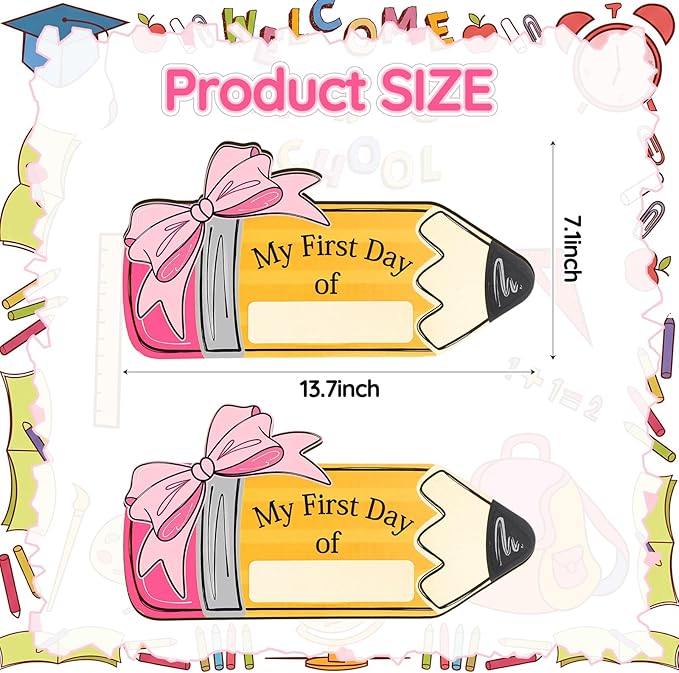 Novabright Pink Bow First Day of School Board Double Sided Printing Pencil First Day Sign 1st of Kindergarten Preschool Chalkboard for Back to School Supplies Kids Girls