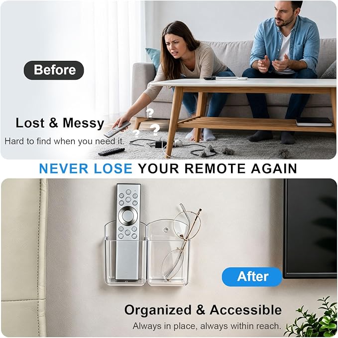 3 Pack Remote Control Holder Wall Mount, Adhesive Remote Holder with Screw Installation Storage Organizer for TV/Media/Air Conditioner Remotes For Home Office School Clear