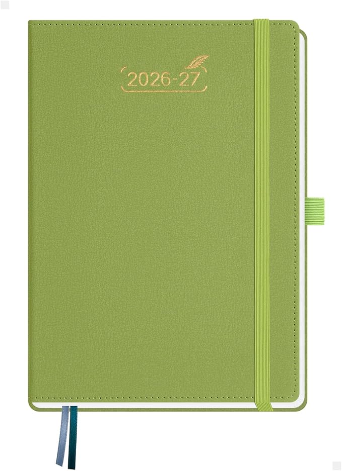 BEZEND Weekly Planner 2026-2027 (6" x 8.5") 2-Column Dual Schedule for Work/School/Home or 2 Person (Jul 26-Dec 27) 18 Months Academic Calendar with Tabs, PU Leather Hardcover -Fruit Green