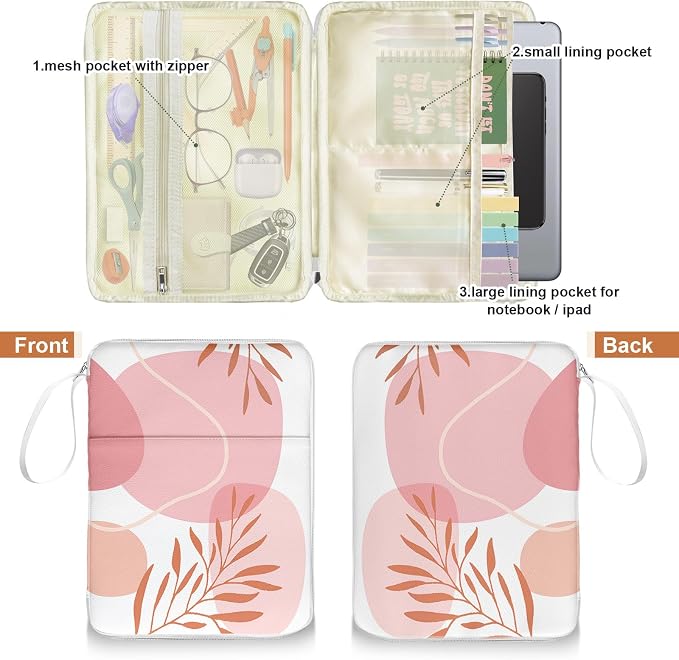 Palm Leaf Book Sleeve Pouch For Women, Paperback Book Protector Case with Zipper, PU Leather Waterproof Book Pouch, Tropics Plants Prints Book Carrying Case for Book Lovers Hardcover Girl Pink