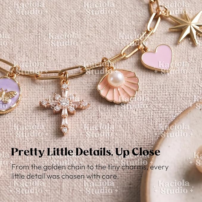 Kaciola Bible Charms Chain with 4PCS Planner Charms for Bible Study, Book Spine Bookmark, Journal Accessory, Unique Faith Jewelry Gift for Women (SJ-02)