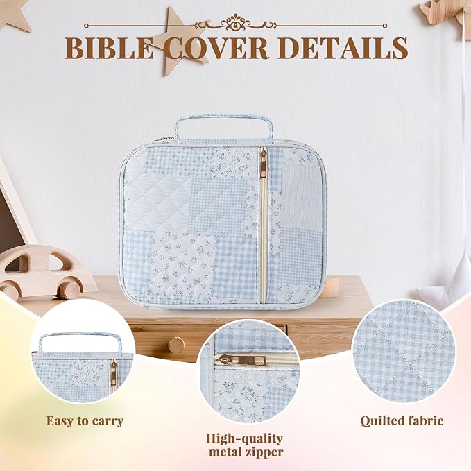 Bible Cover Case for Woman Quilted Bible Case,Bible Cover for Women Large Bags with Durable Handle Carrying Case for Women Bible Study Supplies Accessories