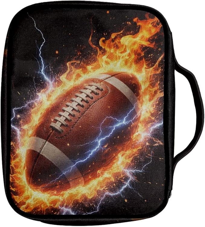 Coldinair Football Fire Lightenting Bible Cover Case for Kids Boys,Carrying Book Cover Bible Holders with Handle and Zippered Pocket,Fits for Standard/Large Size Bible