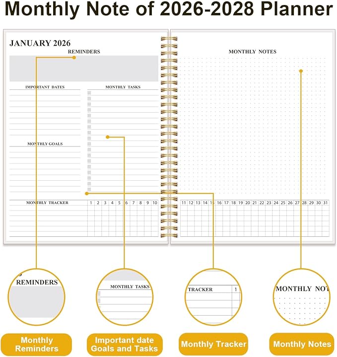 2026-2028 Monthly Planner - 36 Month PLanner Calendar from January 2026 to December 2028, 3 Year Planner 2026-2028 with Flexible Cover, Inner Pocket, Perfect for Home | School | Office, 8.5" x 11", Colorful Large Flower