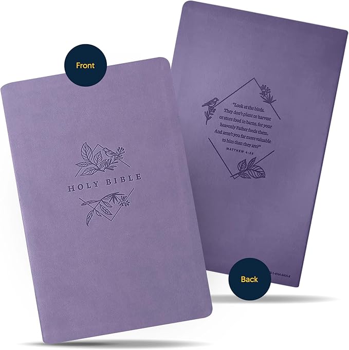 Personalized NLT Bible New Living Translation Thinline Faux Leather Holy Bible with Custom Name in Dark Purple | Large Print | Custom Gift for Religious Celebrations | Lavender/Purple