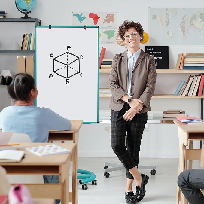 Mobile Whiteboard on Wheels, 40x26 Inches Magnetic Dry Erase Board with Stand, Standing White Board with Paper Pads, Portable Rolling Dry Erase Board for Classroom, School, Office, Home, Teacher