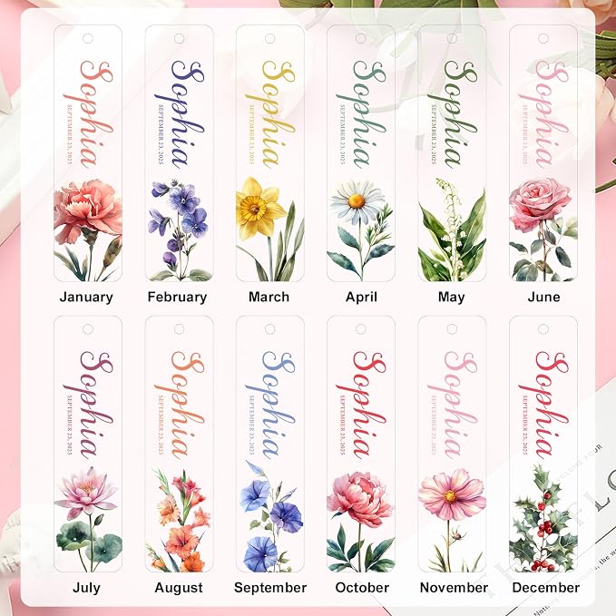 Personalized Bookmarks for Women Book Lover Birth Flower Birthday Customized Gifts for Reading Her Daughter Friends (Acrylic Single Flower)