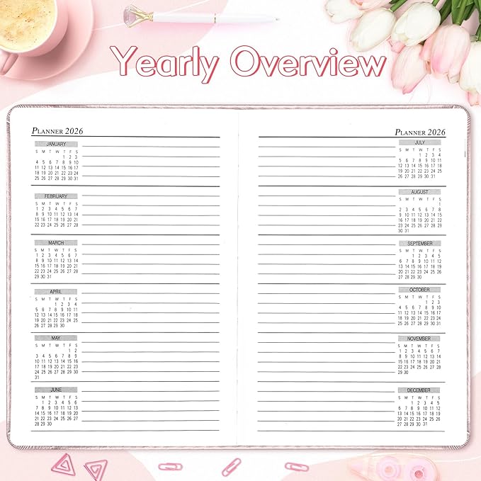 KESOTE Daily Hourly Planner 2026 Full Page per Day, 2026 Diary 5.7 x 8.3 Hardcover Appointment Book Agenda 12 Month, A5 Diary Notebook Planner Christmas Gift, Rose Gold