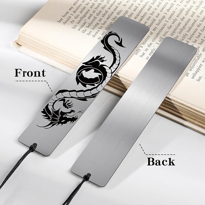 Fantasy Dragon Bookmark Gifts - Cool Metal Book Mark Reading Men Boys Unique Page Makers with Tassel for Students Teens Kids Novel Lovers Fans Bookish Graduation Birthday Back to School