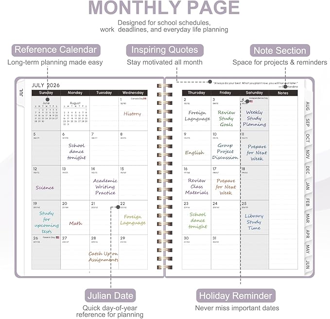 Planner 2026-2027, Weekly and Monthly Academic Planner, July 2026 - June 2027, Hardcover Calendar Agenda Book for School Year Planning, School Supplies for Teacher and Student, A5(6.3'' x 8.5'')