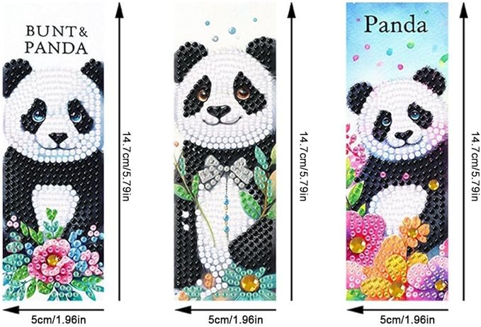 ARTopet 3Pcs DIY Diamond Art Painting Bookmarks with Colorful Butterfly Pendant PET Bookmark Ornament Double Sided Pattern Single Sided Diamond Book Marker Clip Gifts Tags-Panda
