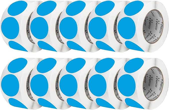 Perco Light Blue 3-Inch Perforated Circle Dot Sticker Labels — 10 Rolls, 5,000 Round Stickers — with Permanent Adhesive for Moving Boxes, Sale Signage, Displays, Status Messaging—Made in USA