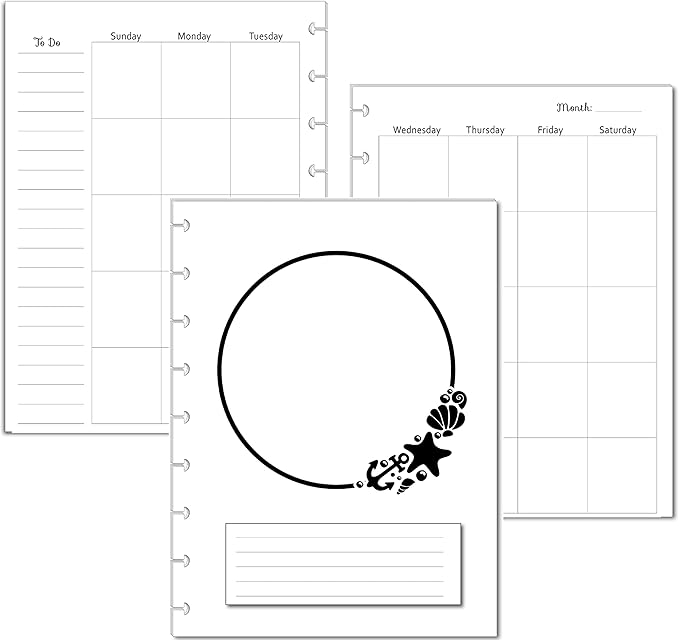Undated Monthly Calendar Refills for Letter, Junior, Classic, Skinny, Mini size Discbound Planners Fİtts Happy Planners Levenger Circa TUL Staples Arc Notebook Office (9-Disc, 7"x9.25", Shell)