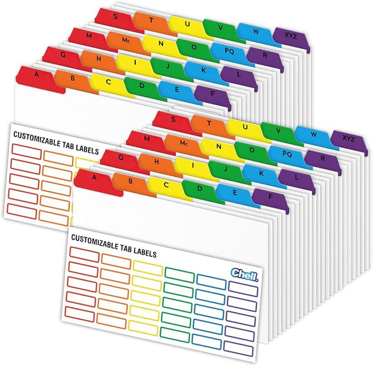 Chell 5x8 Index Card Dividers, Heavyweight A-Z Tabbed Guides, 110 lb. Cover Weight, with Blank Stickers, 2 Sets