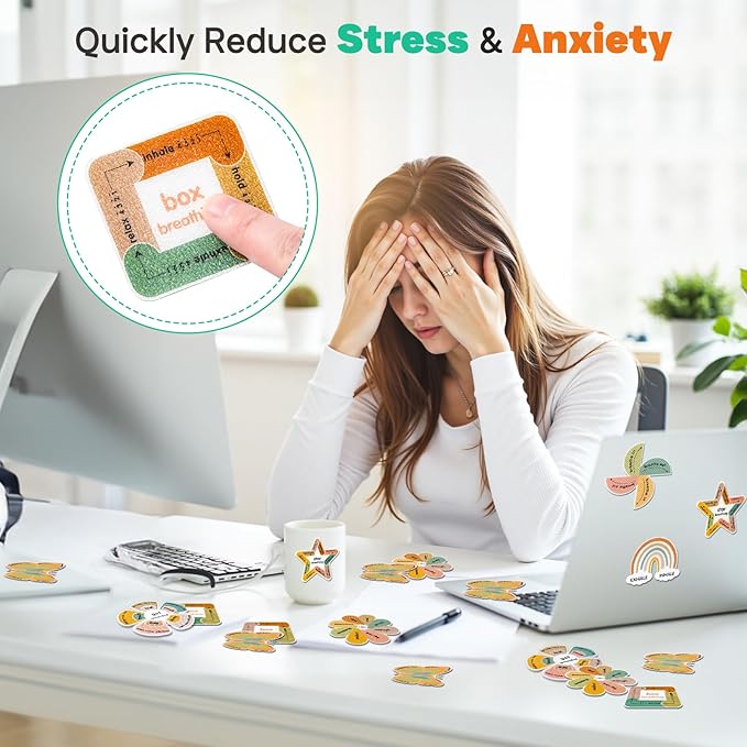 Sensory Strips for Anxiety Calming Stickers, 72Pcs 2 Textured for Mood Calming, Breathing Mindfulness Fidget Sticker for Kids, Anxiety Relief at Office & Classroom Desk