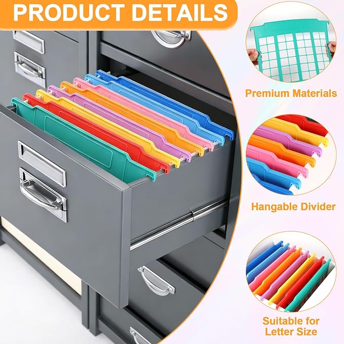 party greeting 16 Pack File and Folder Dividers 9x11.4 Inches Plastic Hanging Filing Cabinet Dividers Organizers Insertable File Separators Supplies for Office Drawer Organization (Rainbow)