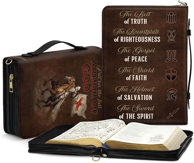 Jesuspirit Bible Covers for Men - Armor of God Bible Cover - Christian Bible Cover with Faith Scripture - Religious Appreciation Gifts for Pastor, Father's Day Gifts (B - Armor of God, Medium)