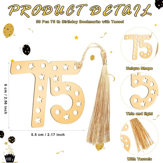 Spakon 25 Set 75th Birthday Party Favor for Guest Anniversary Party Favor Golden Birthday Bookmark Thanks Coming Pen with Tag Appreciation Gifts for Women Men Wedding Anniversary