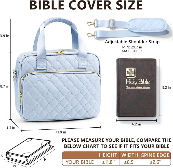Bible Cover Case for Women, Large Bible Bag Bible Study Supplies Accessories Journaling Kit with Highlighters Tabs, Quilted Book Carrying Cases with Shoulder Strap, Christian Easter Gifts for Women