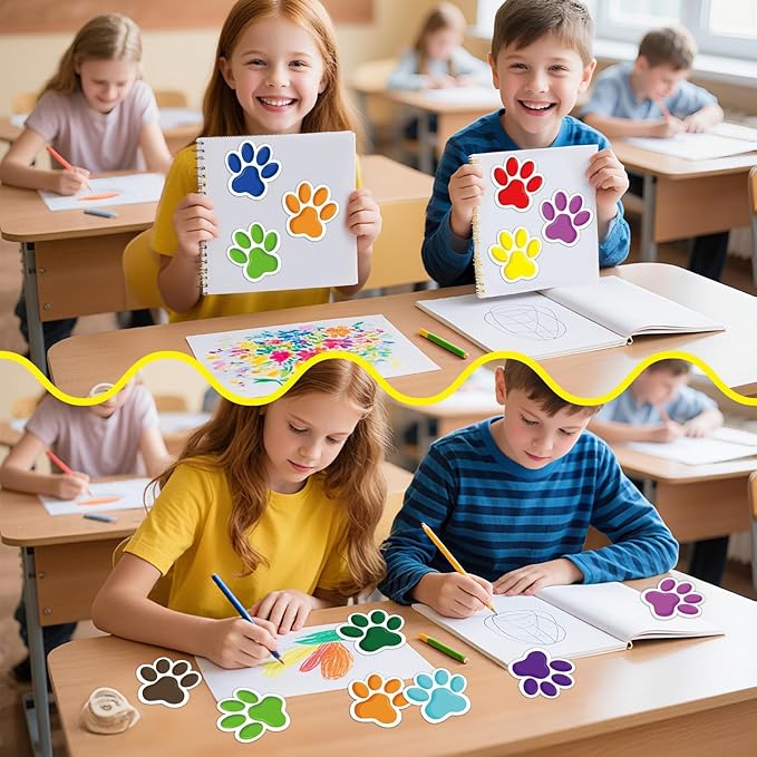 60 Pcs Paw Prints Cutouts Bluey Colorful Paw Stickers, Paw Print Bulletin Board Border Supplies for Boys Room Party Decor Table Classroom