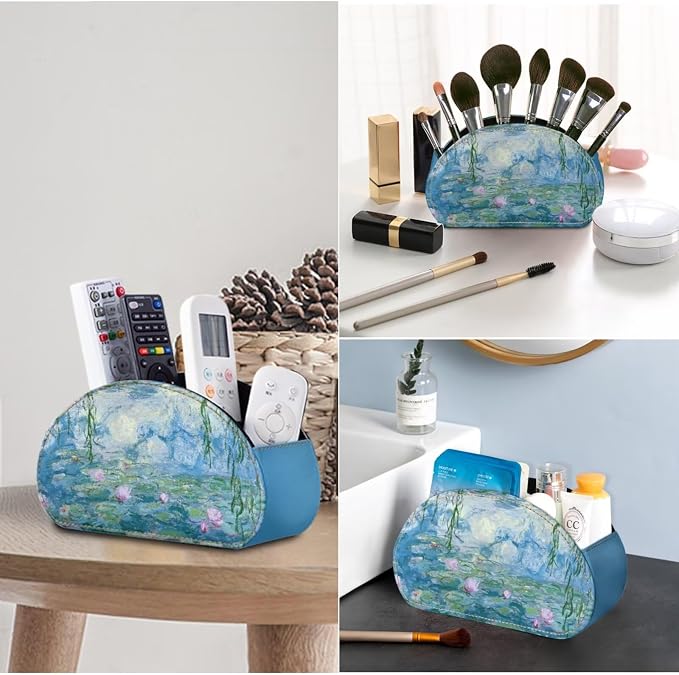 Water Lilies Oil Painting Remote Control Holder with 5 Compartments, Office Desk Organizers Couch/TV Stand/Nightstand Accessory-Desktop Space Saver,Remote Control Caddy