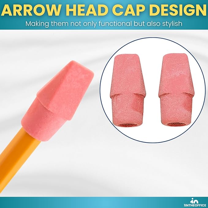 1InTheOffice Pencil Cap Erasers, Assorted Colors, Arrowhead Caps Tops Eraser, Eraser Cap for Art, School, Office Use, and Classroom Set, (Pink, 288 Pack)